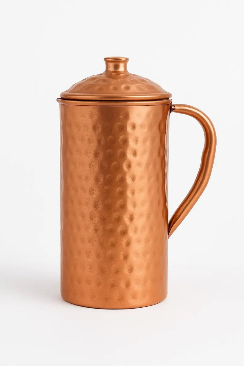 Handmade Pure Copper Jug Set with Tumblers – Ayurvedic Water Pitcher, Traditional Drinkware for Home, Kitchen & Wellness