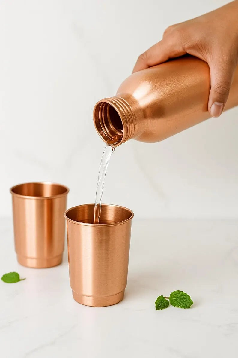 Handmade Copper Tumbler Set: Ayurvedic Drinkware, Eco Friendly Kitchen Gift