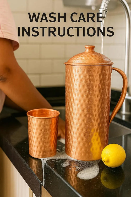 Handmade Pure Copper Jug Set with Tumblers – Ayurvedic Water Pitcher, Traditional Drinkware for Home, Kitchen & Wellness