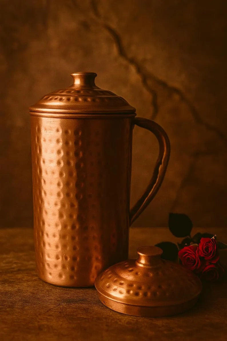 Handmade Pure Copper Jug Set with Tumblers – Ayurvedic Water Pitcher, Traditional Drinkware for Home, Kitchen & Wellness