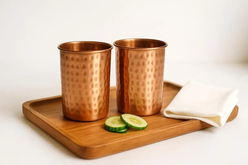 Handmade Copper Tumbler Set: Ayurvedic Drinkware, Eco Friendly Kitchen Gift