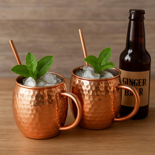 Hammered Copper Moscow Mule Mugs, Set of 2 - Rustic Cocktail Barware